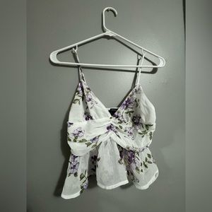 Forever 21 White Floral Cropped Tank